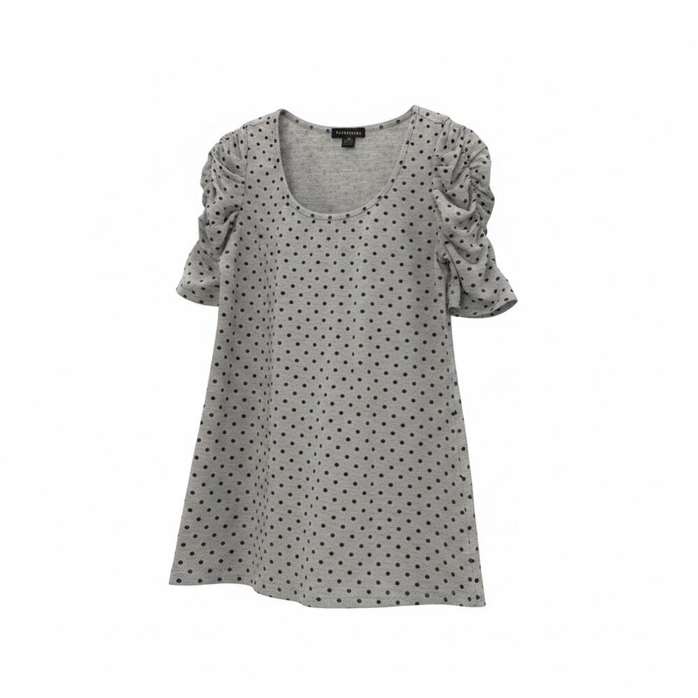 Twenty One Womens Large Gray Black Polka Dot Puff Sleeve Top Short Sleeve